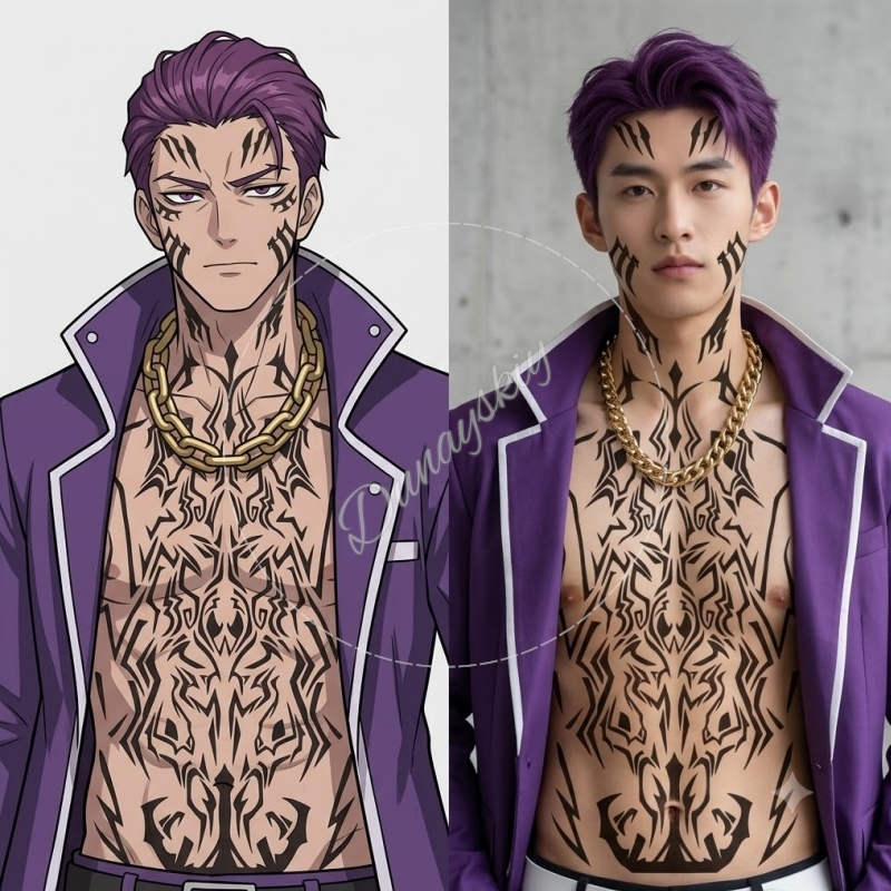 Anime Cosplay Face - Matthias Ricardo, fogli di tatuaggi temporanei