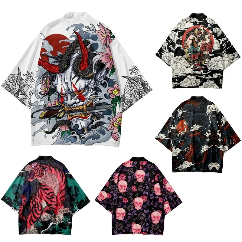 Asian Cosplay Anime - Cardigan estivo con stampa tigre demone
