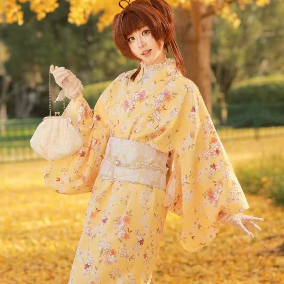 Asian Cosplay Anime - Grazioso Kimono Giallo per Ragazze, Stile